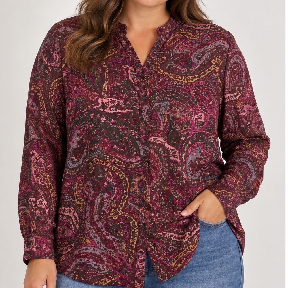 Lauren Ralph Lauren Paisley Button Down Shirt XL Lightweight Boho Tunic Blouse